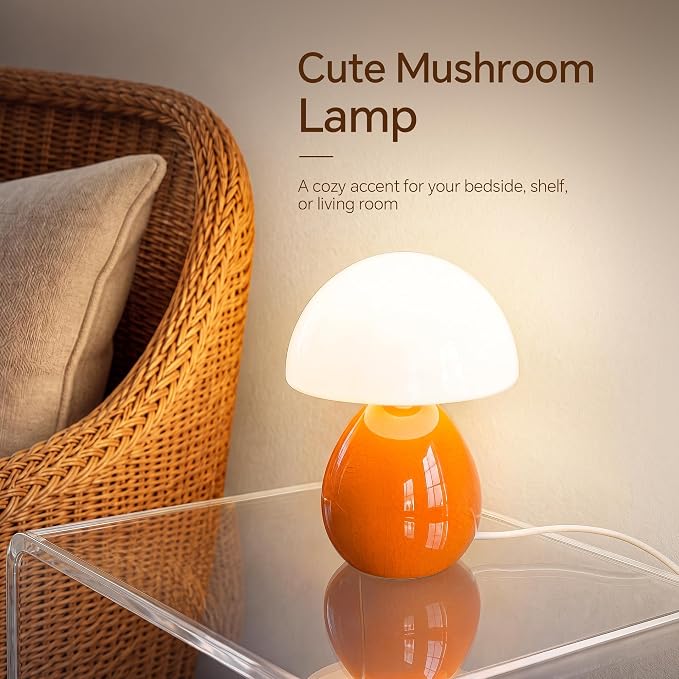 Mushroom Lamp Table Lamp for Bedroom,Ice Crackle Desk Lamp Bedside Small Lamps for Living Room Night Stands,Table Lamps Cute Modern Mid Century Lamps (Orange-Ice Crackle)