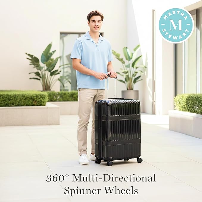 Martha Stewart The Bedford 30 Inch Rolling Luggage, Hardshell Suitcase with Spinner Wheels, Black