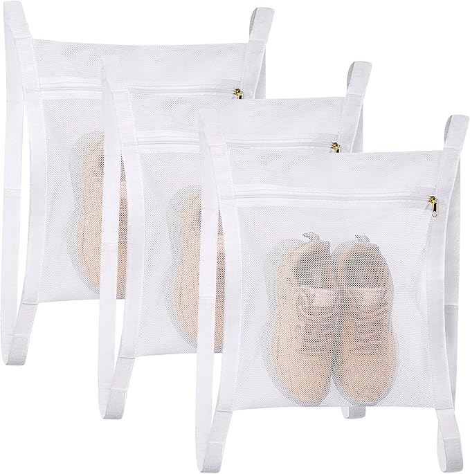 Sneaker Wash & Dry Net Bag for Dryer,15.7x13.8 Inch Large HoneyComber Mesh Bags with Zipper and Strap for Shoes, Clothing, Laundry Reused Bag Tool, 3 Pcs