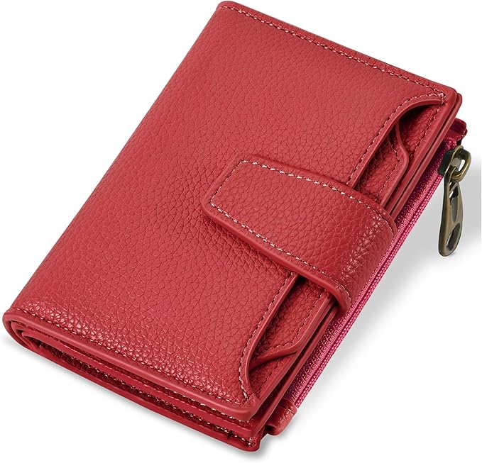 Airkit Small Wallet Women RFID Blocking Leather Bifold Compact Card Holder Wallet for Women with Zipper Coin Pocket 4 ID Window