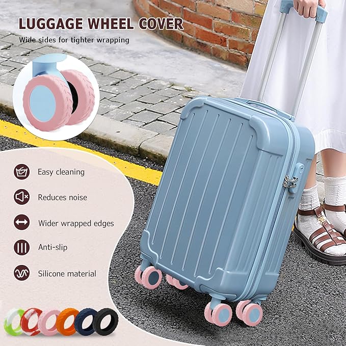 XYOFUN Luggage Compartment Wheel Protection Cover - Upgraded 8-Pack Anti Dust & Scratch Noise Reduction Carry On/Travel Suitcase Wheel Protector - For 2-2.4" wheels - Pink