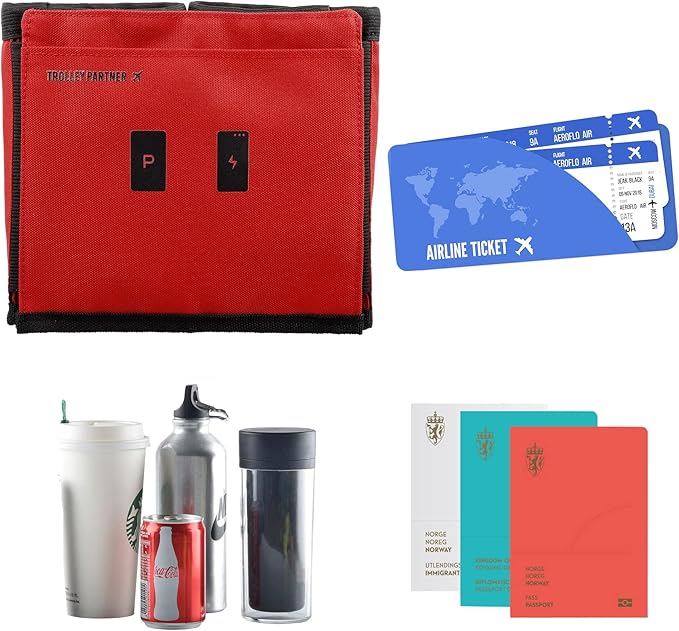 riemot Luggage Travel Cup Holder Free Hand Drink Carrier - Hold Two Coffee Mugs No Spill - Fits Roll on Suitcase Handles - Gifts for Flight Attendants Travelers Accessories Red