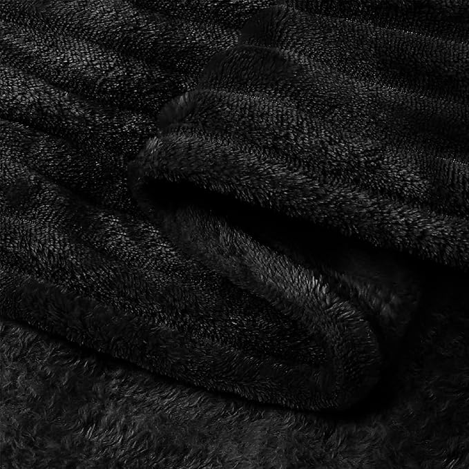 BEDELITE Fleece Blanket Twin Size – 3D Ribbed Jacquard Soft and Warm Decorative Fuzzy Blankets – Cozy, Fluffy, Plush Lightweight Throw Blankets for Couch, Bed, Sofa(Black, 60x80 inches)