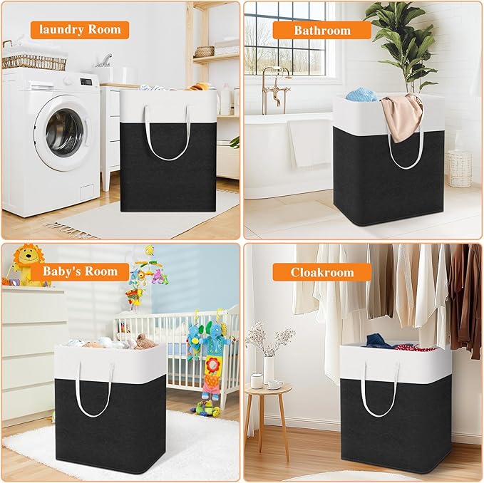 TasticTotes laundry basket 3-Pack, laundry hamper, Hamper with handles, collapsible laundry baskets, Waterproof dirty clothes hamper, Towel Storage for Home or Dorm, 125L-Black