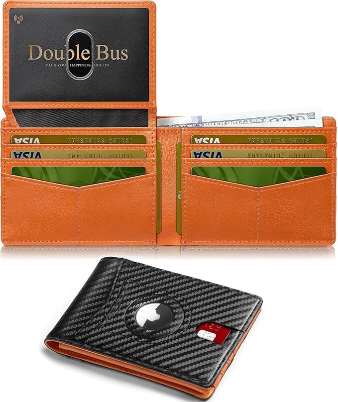 Wallet for Men Slim RFID Blocking Bifold Carbon Fiber,Minimalist Small Compact Front Pocket Credit Card Holder,Thin Mens Leather Wallets Smart Security With 2 ID windows 1 Cash