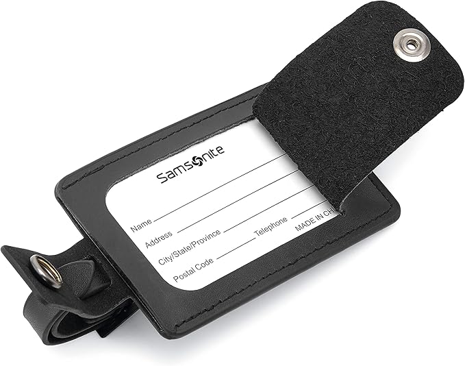 Samsonite 2-Pack Leather Luggage ID Tag, Black Logo, One Size