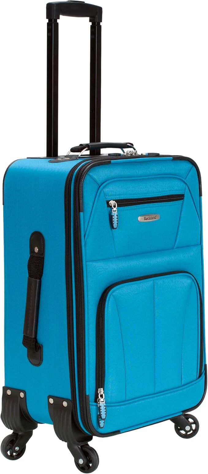 Rockland Pasadena Softside Spinner Wheel Luggage, Turquoise, Carry-On 20-Inch
