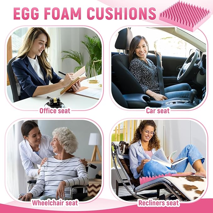 Geiserailie 2 Pcs Egg Foam Pad Eggs Chair Cushion to Relieve Back Foam Seat Cushion Chair Accessories Pad for Office Recliner Wheelchair Home Car (Egg,Pink)