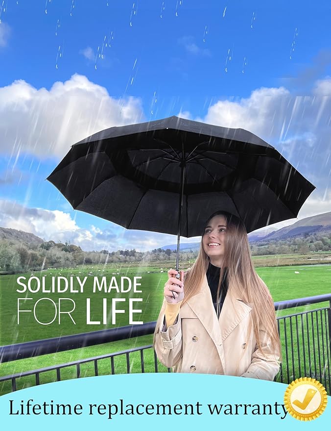 Raintrend Windproof Travel Umbrellas for Rain Automatic +10% Bigger Canopy Strong Frame Compact Folding Portable Umbrella for Women Men Backpack Purse