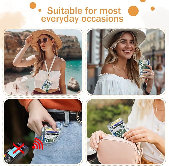 Yonlevres Credit Card Holder Slim Wallet, Tropical Leaf RFID Wallet Women Front Pocket Small Card Holder, Travel Funny Cute Thin Card Case ID Window PU Leather RFID Blocking Card Organizer Gifts Girls