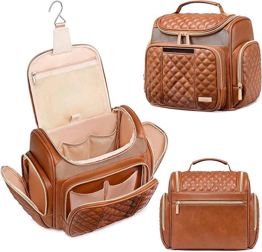 Large Leather Toiletry Bag for Women Men,Bathroom Bag,Water Resistant Shower Bag,Makeup Bag,Portable Shower Caddy for College Dorm,Hanging Travel Toiletry Bag with Transparent Waterproof Phone Pocket