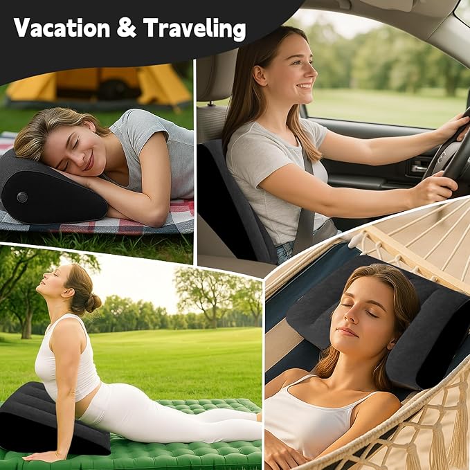 Prosixtoy Portable Wedge Pillow Inflatable Cushion - Body Positioners Lightweight Wedge Pillow for Sleeping, Leg Elevation, Use in Bed, Travel, Camping, Fast Inflating Deflation (Black)
