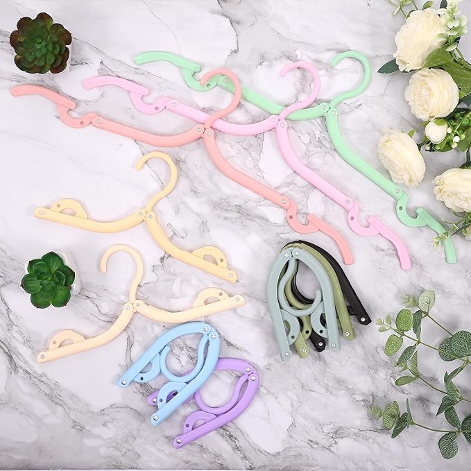 40 Pcs Folding Hangers - Colored, Portable, Foldable for Travel & Home Use, 10 Colors