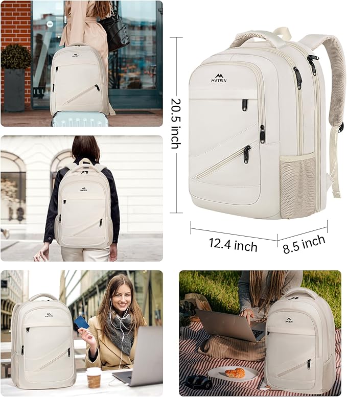 MATEIN Extra Large Backpack for Women, 18 Inch TSA College Backpack with Multiple Compartments & Anti Theft Pocket, 50 L Fashion Work Computer Carryon for Business, Cream Beige