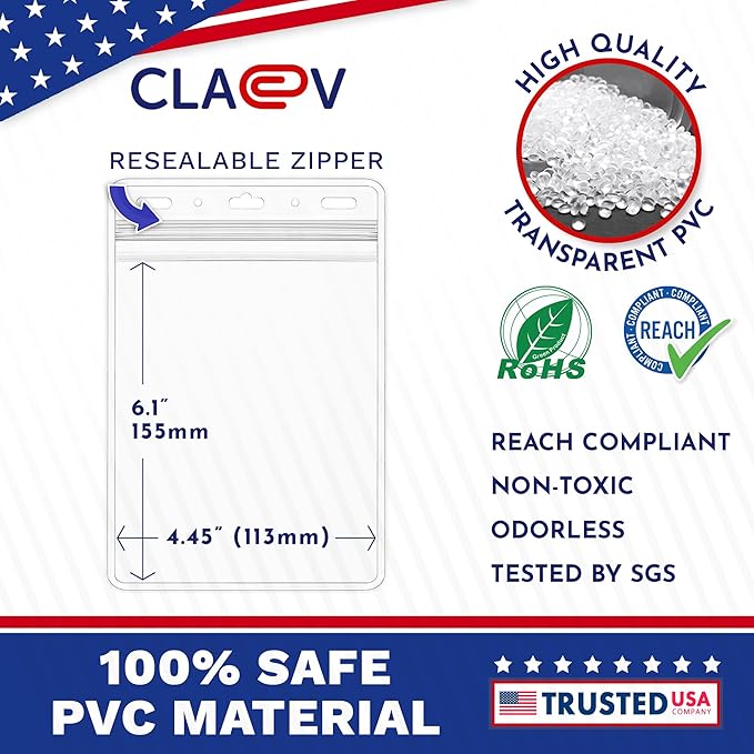 Claev Fast Seal Vertical 4x6 Passport & Card Holders (4x6 Extra Large (XXL), 100 Pack), Clear Waterproof ID Plastic Name Card Badge Holders for Travel, Conferences, Conventions