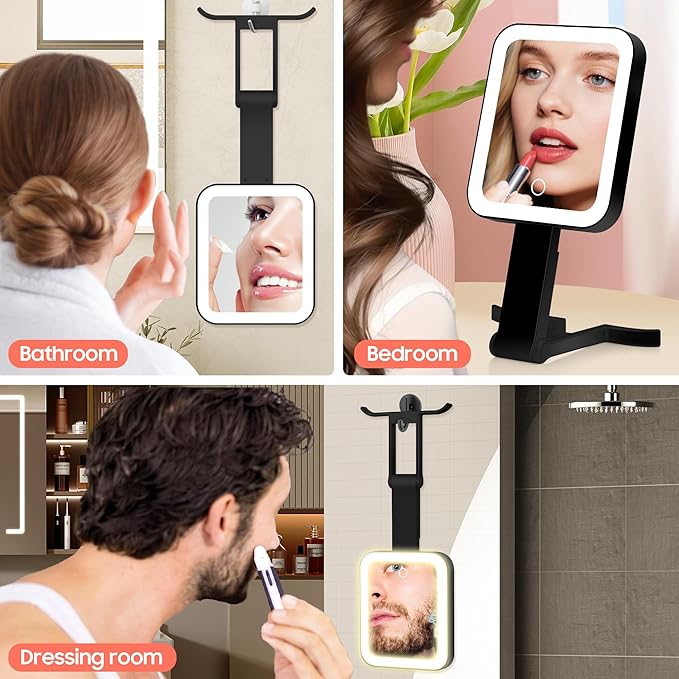 GOMIPURU Magnifying Travel Mirror with Light, 30X/1X Double-Sided Magnifying Mirror with 3 Color Lights, Brightness Adjustable, Foldable Handheld Makeup Mirrors Portable for Travel and Desktop Use,B