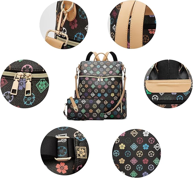 Makes Backpack Purse for Women PU Leather Travel Satchel Handbag Convertible Design Bag with Purse