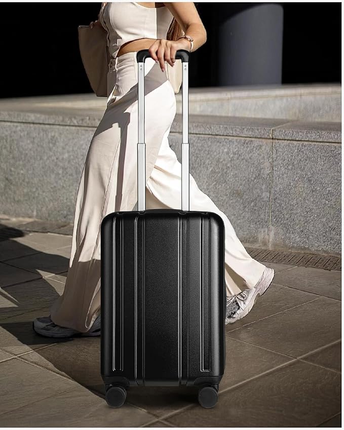 LUGGEX Carry On Luggage 22x14x9 Airline Approved, L2 100% PC Hard Shell Travel Suitcase with Smooth Spinner Wheels, TSA Lock (EX-Core, Black, 20 Inch, 40L)