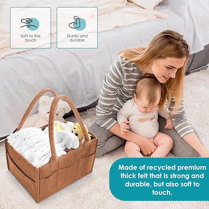 Cute Castle 2 Pack Diaper Caddy Organizer - Portable Baby Caddy Organizer with Handle, Nursery Storage Bin and Car Organizer for Girls, Boys - Baby Gift Basket - Caramel