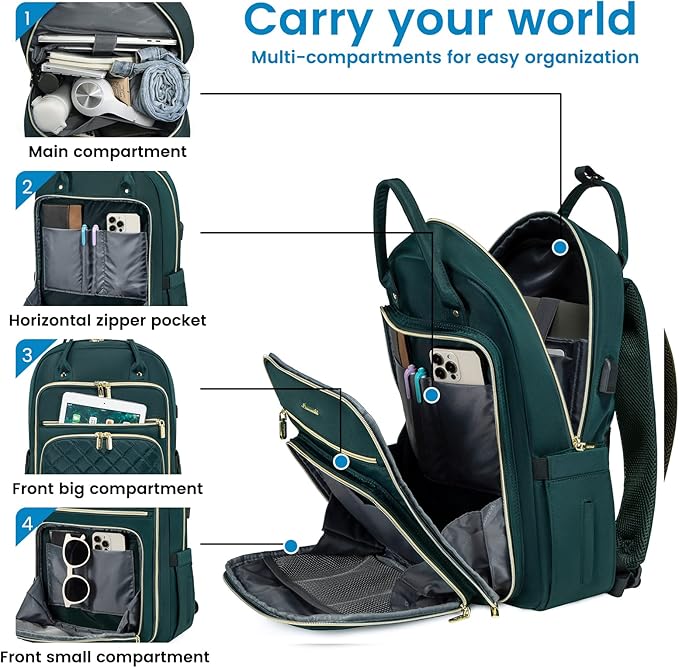 LOVEVOOK Laptop Backpack for Women, Water Resistant Travel Work Backpacks Purse Stylish College Bookbag Business Teacher Nurse Computer Bag with USB Charging Port, Fits 15.6" Laptop