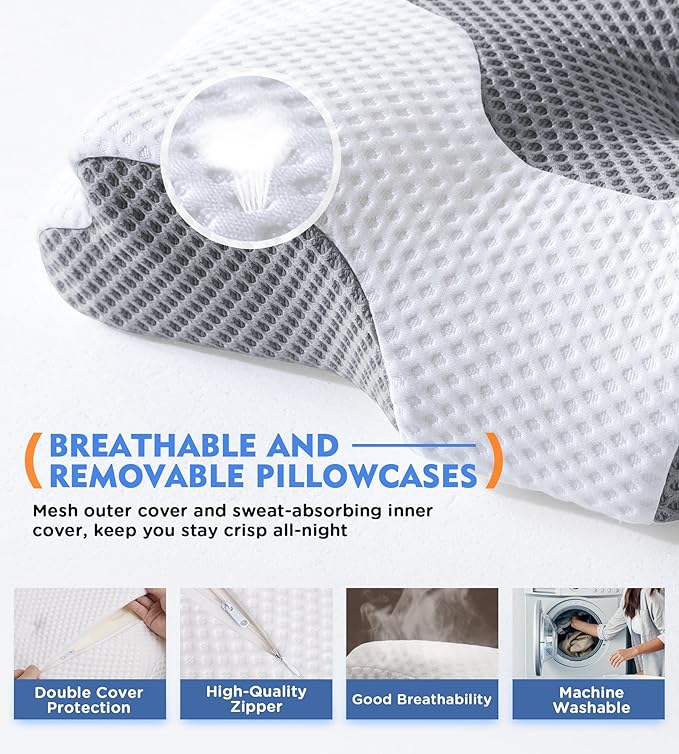 Osteo Cervical Pillow for Neck Pain Relief, Hollow Design Odorless Memory Foam Pillows with Cooling Case, Adjustable Orthopedic Bed Pillow for Sleeping, Support for Side Back Sleepers