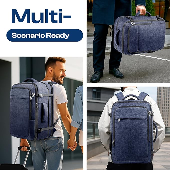 60L Extra Large Laptop Backpack for Men, TSA Approved Water Resistant Computer Bag for Business Travel, Fits 18.4 Inch Laptop, Blue