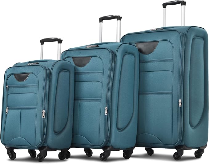 Merax Suitcase Set Softside 3-Piece Expandable Luggage with TSA Lock Spinner Wheels Lightweight Upright Luggage (22/26/30 IN,Blue Green)