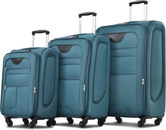Merax Suitcase Set Softside 3-Piece Expandable Luggage with TSA Lock Spinner Wheels Lightweight Upright Luggage (22/26/30 IN,Blue Green)