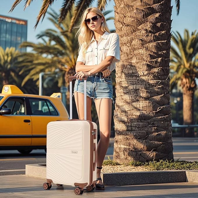 Carry On Luggage Set 22x14x9 Airline Approved Luggage Sets 3 Piece,Suitcases with Wheels,ABS Hard Case Luggage with TSA Lock Spinner Wheels(20 Inch,BP/TB)