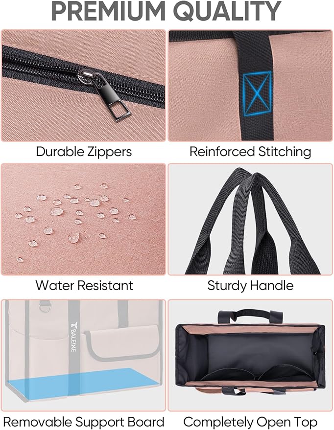 BALEINE Large Utility Tote Bag with Reinforced Bottom, Multi Pockets Foldable Tote Bag for Nurse, Travel, Work
