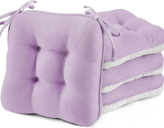 BETU Chair Cushions for Dining Chairs Set of 4,3.5" Thick Kitchen Table Chair Pads with Ties,Non Slip Backing and Covers, Seat Cushion for Dining Room,Bar,Patio Chairs,16"X16"X3.5",Purple