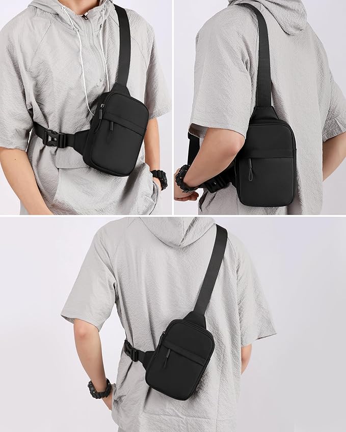 Peicees Small Anti-theft Sling Bag for Men Women Waterproof Mini Crossbody Backpack Chest Bag Travel Passport Phone Holder, Black