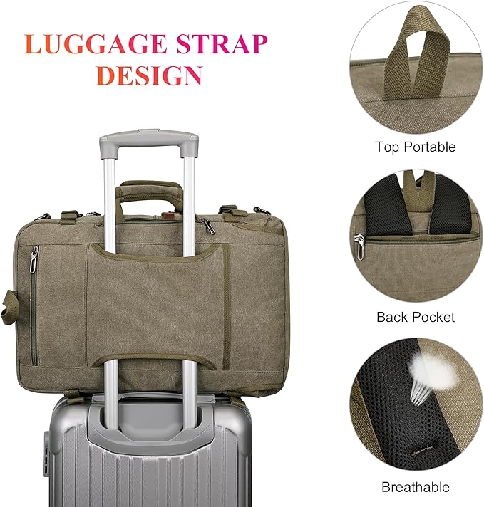 WITZMAN Canvas Travel Backpack for Men Large Laptop Backpack Fit 16 inch Carry-on Airline Approved Convertible Shoulder Rucksack(A6617-3 Army Green)