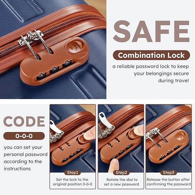 Suitour 4 Piece Luggage Sets, Hard Shell Suitcase Set with Spinner Wheels 16 20 24 28inch Travel Sets(Navy Brown)