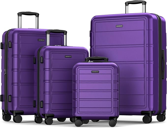 SHOWKOO Luggage Sets Expandable 100% PC Durable Suitcase Sets Double Wheels TSA Lock 4 Piece Luggage Set Purple
