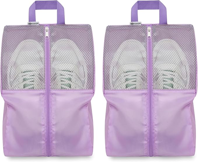 Shoe Bags For Travel, Used As For Storage or Shoe Travel Bag, Space Saving When Travelling With This Travel Shoe Bags For Packing, Waterproof Nylon Sneaker Bag. (Light Purple, 2 Pack, Medium)