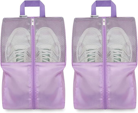 Shoe Bags For Travel, Used As For Storage or Shoe Travel Bag, Space Saving When Travelling With This Travel Shoe Bags For Packing, Waterproof Nylon Sneaker Bag. (Light Purple, 2 Pack, Medium)