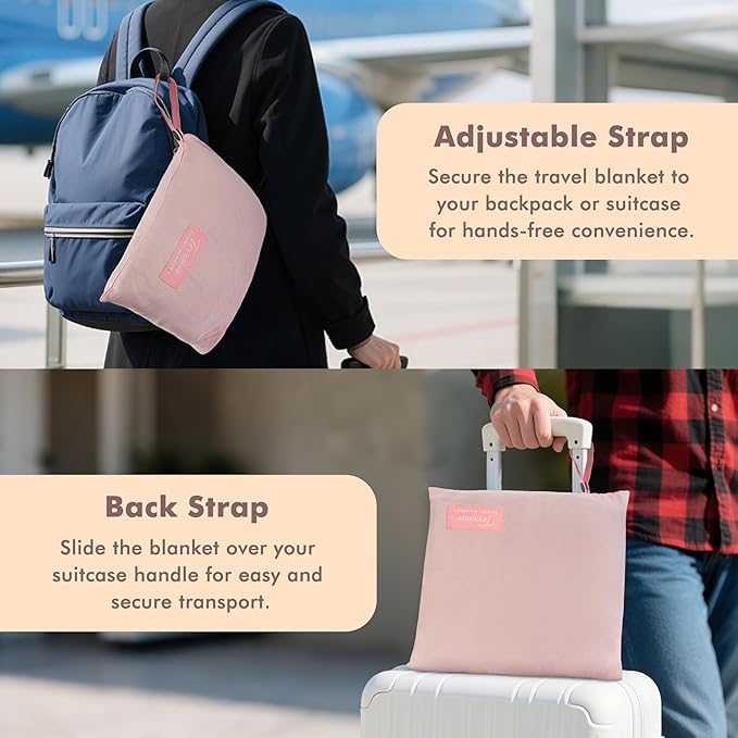 Tirrinia Travel Blanket Airplane Office Poncho 4 in 1 Premium Cozy Fleece Portable Poncho Blankets with Built-in Bag, Pocket