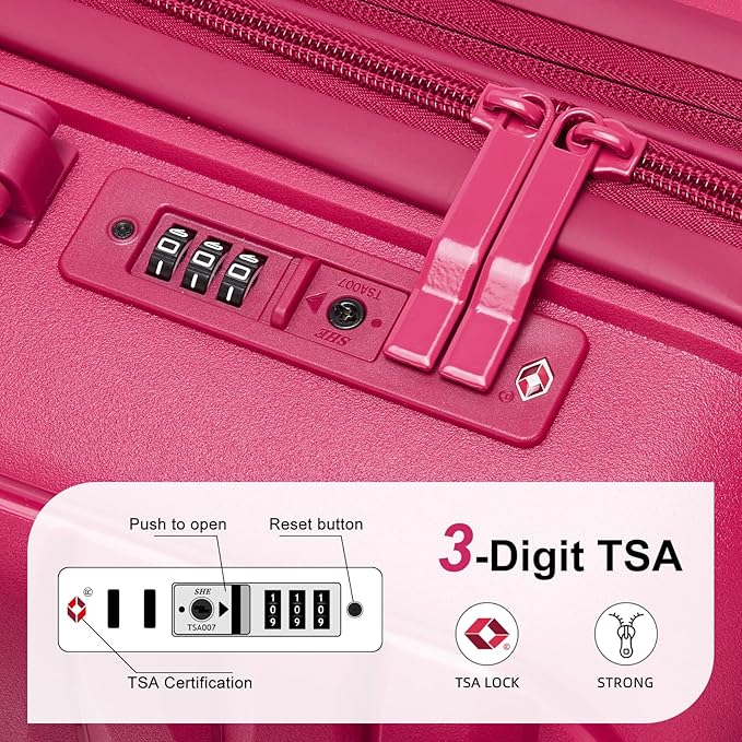 LARVENDER Luggage Sets 3 Piece, Expandable Hardside PP Carry On Luggage Suitcase with 360° Spinner Wheels TSA Lock Suitcase Set for Women Men, Beetroot Purple