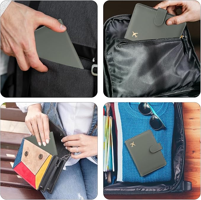 GOAUS Passport Holder for Travel with AirTag Slot Cards Cash Pocket, Faux Leather Travle Wallet Gifts for Women Men RFID Blocking Book Case Green, AirTag Not Included
