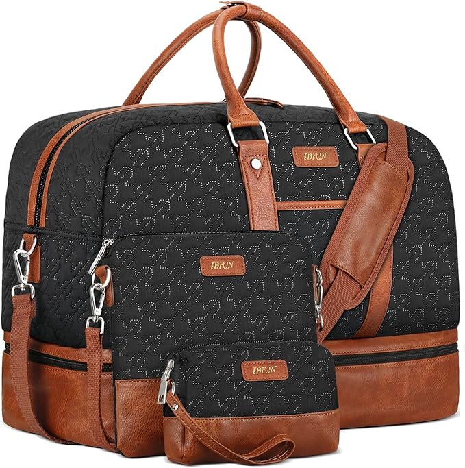 Weekender Bag for Women, Large Overnight Bag Canvas Travel Duffel Bag Carry On Tote with Shoe Compartment 21" 3Pcs Set