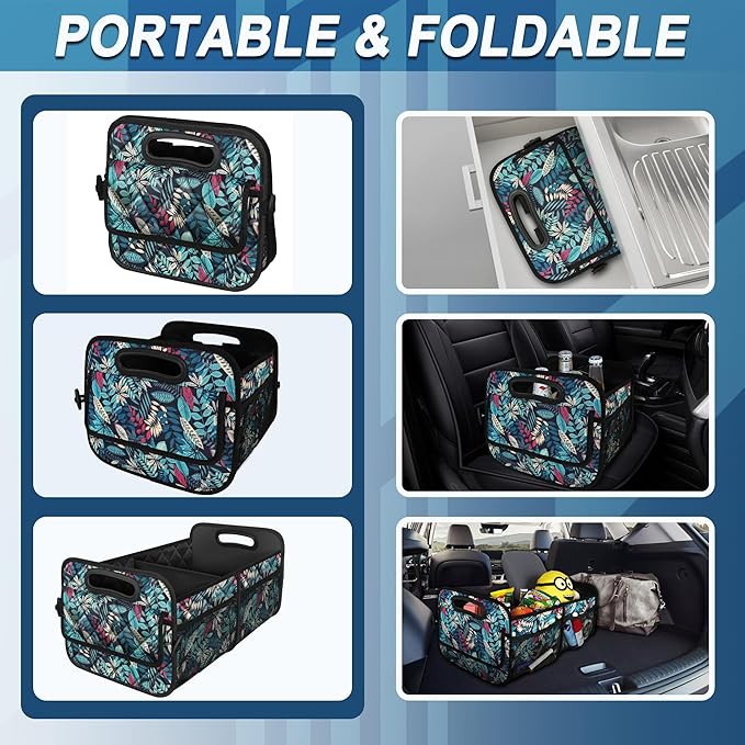 Deosk Car Trunk Organizer for SUV, Car Organizers and Storage with 6 Pocket, Car Accessories for Women/Men 50L Waterproof Polyester Trunk Organizer(Medium, Leaves)