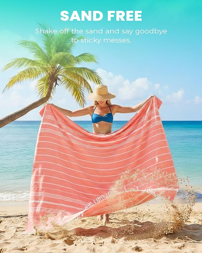 Giant Huge Thin Boho Throw Blanket Turkish Beach Blanket Towel Jumbo Extra Large Xl XXl Big Oversized Outdoor Picnic Accessories Airplane Travel Essentials Camping Gears Must Haves Yard Yoga Mat Coral