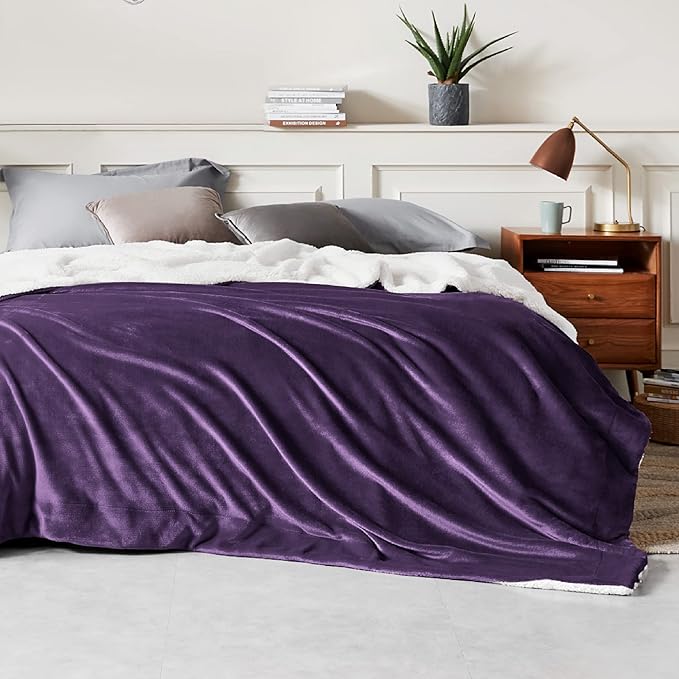 Bedsure GentleSoft Sherpa Fleece Blanket Queen Size for Bed, Non-Heated, Thick and Warm Throw Gifts for Women and Girls, Soft Fuzzy Plush Queen Blanket for Winter, Purple, 90x90 Inches