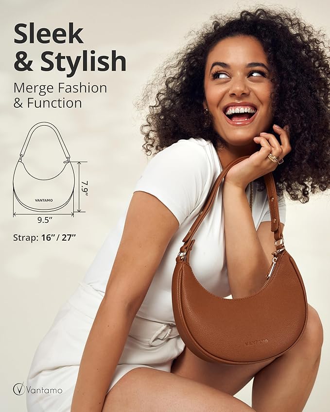 Vantamo Crescent Bags For Women with RFID Protection, Half Moon Clutch Purses for Women with Anti-Theft Clip for Extra Safety