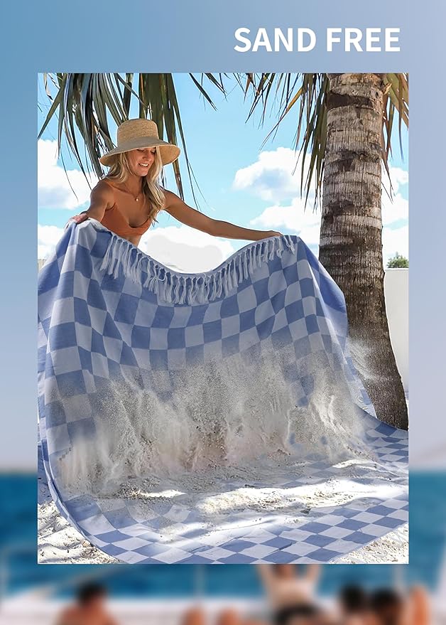 Antfuny Giant Beach Towel Blanket Autumn Outing Stuff for Women & Men Road Trip Camping Gear Ship Cruise Gear Must Haves Yard Mat Large L Navy Plain Pattern Airplane Accessories Travel Gadgets