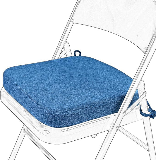 SINOSSO Memory Foam Chair Cushion for Folding Chair 1 Pcs, Thickened 2" Square Kitchen Chair Pad with Ties, Indoor Non-Slip Dining Chair Seat Cushion