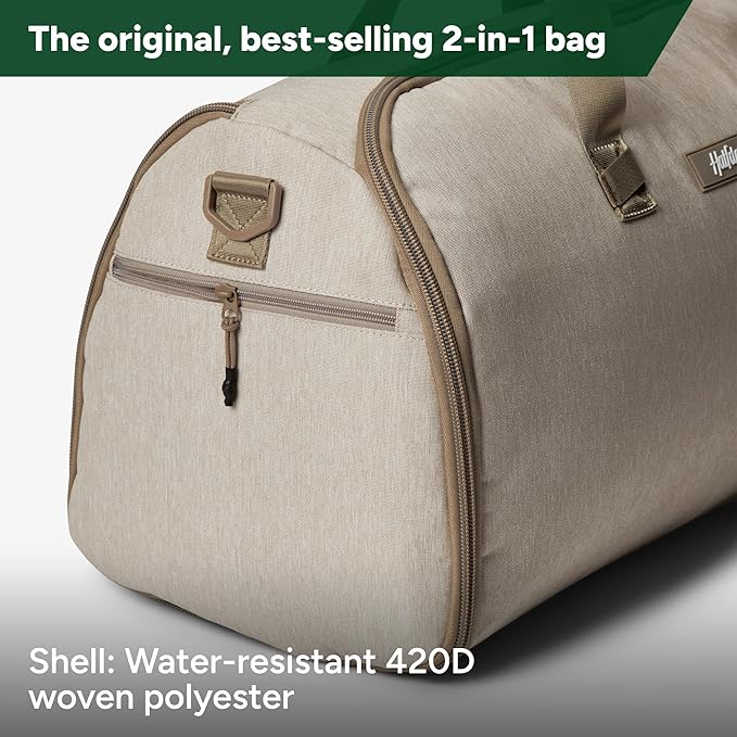 Halfday Convertible 2-in-1 Garment Duffel Weekender Bag 45L | Wrinkle-Free Travel, Hanging Suit Compartment, Shoe Pockets, Trolley Sleeve. Durable & Water-Resistant Carry-on, Stone