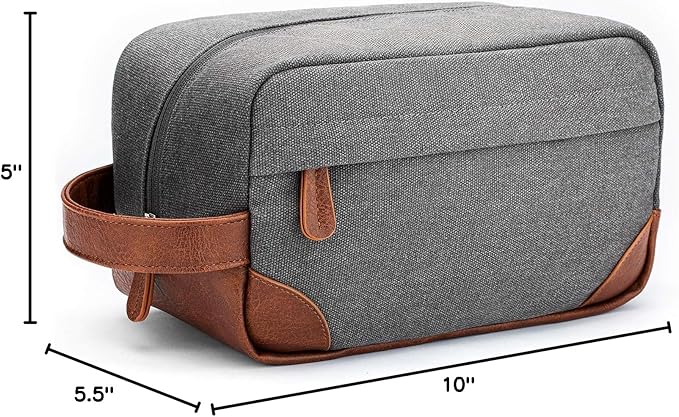 Vorspack Travel Toiletry Bag - Hanging Toiletry Bag for Men Water Resistant Canvas Shaving Bag with Large Capacity for Travel - Light Grey