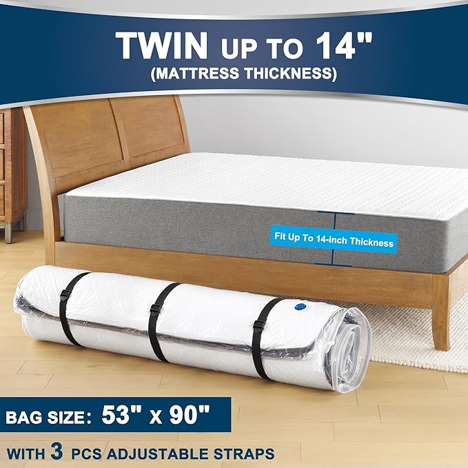 Vacuum Mattress Bag for Memory Foam and Latex - Sealed for Easy Movement, Transport and Storage (Twin/Twin-XL)